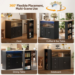 Btm Kitchen Island With Swivel Extension Table Wine Cabinet Led Lights Glass Door Drawer Storage L Shaped Bar Table - thumbnail 7