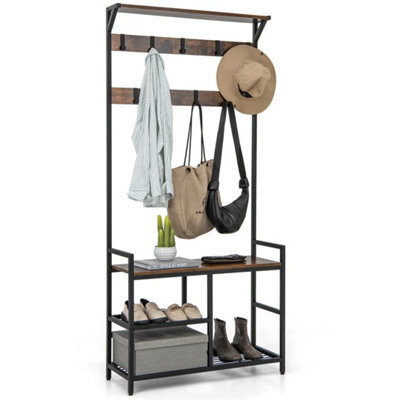 3-In-1 Coat Rack Bench Shoe Storage Coffee - image 1