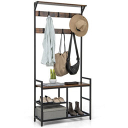 3-In-1 Coat Rack Bench Shoe Storage Coffee - thumbnail 1