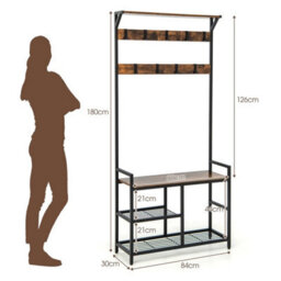 3-In-1 Coat Rack Bench Shoe Storage Coffee - thumbnail 2