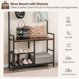 3-In-1 Coat Rack Bench Shoe Storage Coffee - thumbnail 3