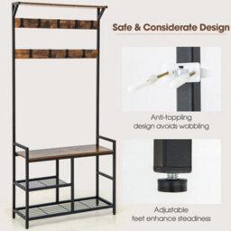 3-In-1 Coat Rack Bench Shoe Storage Coffee - thumbnail 5