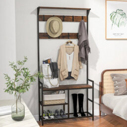 3-In-1 Coat Rack Bench Shoe Storage Coffee - thumbnail 7