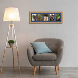 AK Frames 26X8 Oak Modern Multi Photo Frame With Blue Mount - Holds 5 Apertures (5X) 6X4 Photos - thumbnail 3