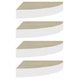 Berkfield Wall Corner Shelves 4 Pcs Oak And White 35X35X3.8 Cm Mdf - thumbnail 2