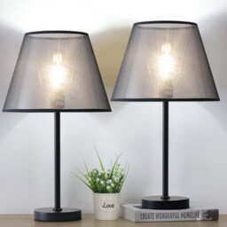 Darphe Modern Simple Bedside Lamp With Black Metal Base And Fabric Shade Table Lamp - thumbnail 3