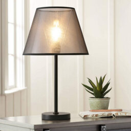 Darphe Modern Simple Bedside Lamp With Black Metal Base And Fabric Shade Table Lamp - thumbnail 2