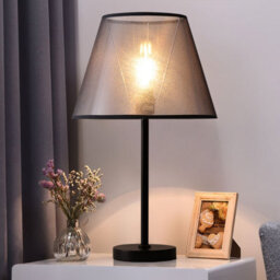 Darphe Modern Simple Bedside Lamp With Black Metal Base And Fabric Shade Table Lamp - thumbnail 1
