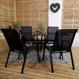Samuel Alexander Outdoor 4 Person Rectangular Glass Top Garden  Dining Table Chairs Set - thumbnail 1