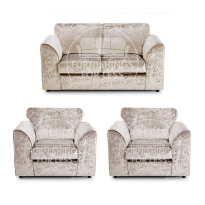 Furnishings For Less UK Crystal Crushed Velvet 3 Piece Sofa Set - 2 1 1 Mink - Full Back - image 1