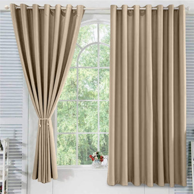 Oxford Homeware Plain Cream 230Gsm Blackout Curtain Thermal Insulated Eyelet For Living Room Curtain Pair (W)168Cm X (L)183Cm - image 1