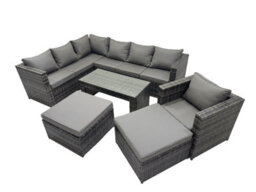 Fimous 6 Pieces Outdoor Pe Rattan Garden Furniture Corner Sofa Oblong Coffee Table Set With Cushions 2 Big Footstools - thumbnail 1