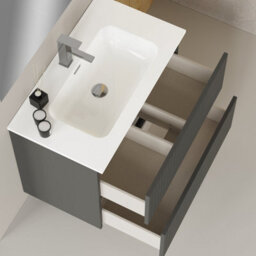 Banyetti Linea Matt Grey Ribbed Double Drawer Wall Hung Vanity Unit 800mm X 390mm - thumbnail 4
