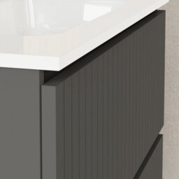 Banyetti Linea Matt Grey Ribbed Double Drawer Wall Hung Vanity Unit 800mm X 390mm - thumbnail 2