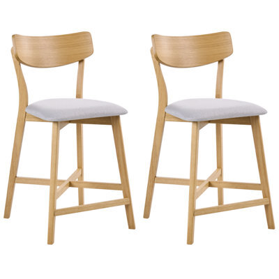 Beliani Set Of 2 Bar Chairs Hope Wood Light Brown/ Grey - image 1