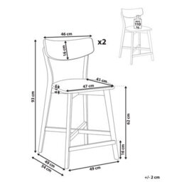 Beliani Set Of 2 Bar Chairs Hope Wood Light Brown/ Grey - thumbnail 3
