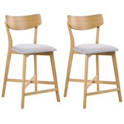 Beliani Set Of 2 Bar Chairs Hope Wood Light Brown/ Grey - thumbnail 1