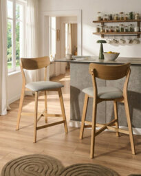 Beliani Set Of 2 Bar Chairs Hope Wood Light Brown/ Grey - thumbnail 2