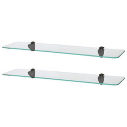 Harbour Housewares 2X Rounded Floating Glass Shelves - 60Cm - Black Brackets - Bathroom Shower Storage Vanity Display Unit Shelf - thumbnail 1