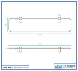 Harbour Housewares 2X Rounded Floating Glass Shelves - 60Cm - Black Brackets - Bathroom Shower Storage Vanity Display Unit Shelf - thumbnail 6