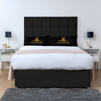 UKBEDFURNITURE Florence Black Plush  Divan Bed Base With 26 Inch Headboard - No Storage - image 1
