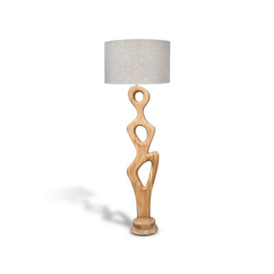 Solid Wood Floor Lamp With Fabric Shade And Sculptural Base Natural Finish - image 1