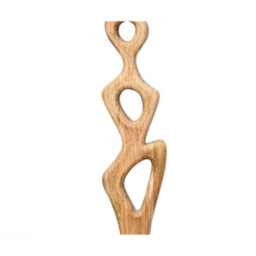 Solid Wood Floor Lamp With Fabric Shade And Sculptural Base Natural Finish - thumbnail 4