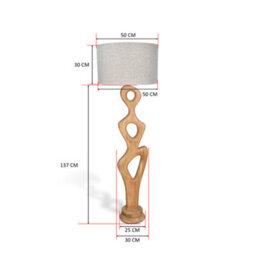 Solid Wood Floor Lamp With Fabric Shade And Sculptural Base Natural Finish - thumbnail 6