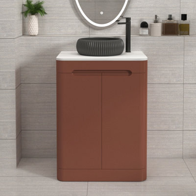 Royal Bathrooms Venice 600mm Terracotta Clay Freestanding Bathroom Countertop Vanity Unit 2 Door With Milan Black Basin - image 1