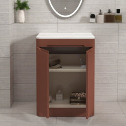 Royal Bathrooms Venice 600mm Terracotta Clay Freestanding Bathroom Countertop Vanity Unit 2 Door With Milan Black Basin - thumbnail 5