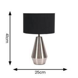Valuelights Jax Silver Metal Touch Dimmer Table Lamp With Black Drum Shade - thumbnail 6