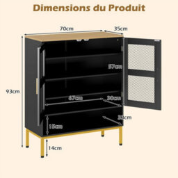 Wooden Modern Shoe Storage Organizer With Mesh Doors Black - thumbnail 2
