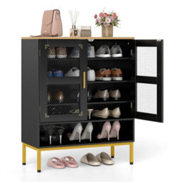 Wooden Modern Shoe Storage Organizer With Mesh Doors Black - thumbnail 1