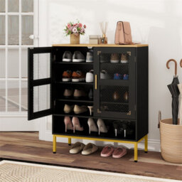 Wooden Modern Shoe Storage Organizer With Mesh Doors Black - thumbnail 6