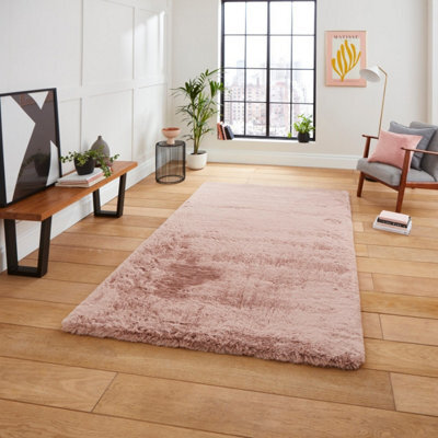 Rose Shaggy Polyester Plain Modern Easy To Clean Rug For Living Room And Bedroom-60Cm X 120Cm