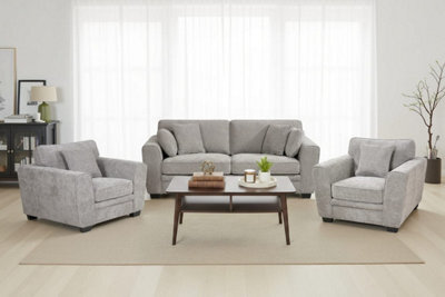Grey Chenille Fabric 3 + 1 + 1 Seater Sofa And Armchair Set For Living Room Bertie - image 1
