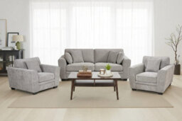 Grey Chenille Fabric 3 + 1 + 1 Seater Sofa And Armchair Set For Living Room Bertie - thumbnail 1