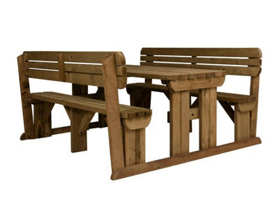 Arbor Garden Solutions Alders Wooden Picnic Bench And Table Set, Rounded Outdoor Dining Set With Backrest (8Ft, Rustic Brown) - image 1