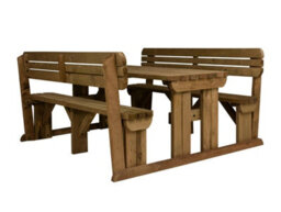 Arbor Garden Solutions Alders Wooden Picnic Bench And Table Set, Rounded Outdoor Dining Set With Backrest (8Ft, Rustic Brown) - thumbnail 1