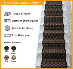 Chevron Stair Runner - Hardwearing, Non-Slip & Durable Carpet For Stairs & Staircases, Multiple Lengths - thumbnail 2