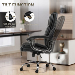 Homcom Office Chair 180Kg, High Back Desk Chair With Spring Cushion, Black - thumbnail 6