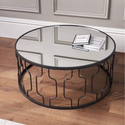 Pacific Lifestyle Mirrored Glass Round Coffee Table With Art Deco Graphite Metal Frame 80Cm, Caprisse - image 1