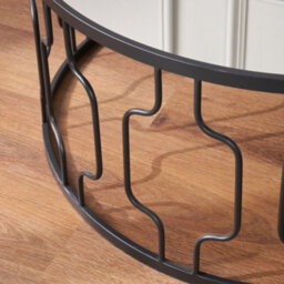 Pacific Lifestyle Mirrored Glass Round Coffee Table With Art Deco Graphite Metal Frame 80Cm, Caprisse - thumbnail 4