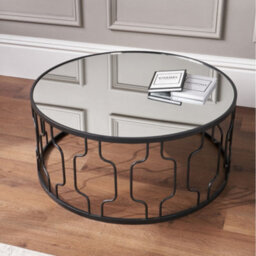 Pacific Lifestyle Mirrored Glass Round Coffee Table With Art Deco Graphite Metal Frame 80Cm, Caprisse - thumbnail 1