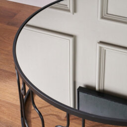 Pacific Lifestyle Mirrored Glass Round Coffee Table With Art Deco Graphite Metal Frame 80Cm, Caprisse - thumbnail 7