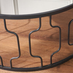 Pacific Lifestyle Mirrored Glass Round Coffee Table With Art Deco Graphite Metal Frame 80Cm, Caprisse - thumbnail 6
