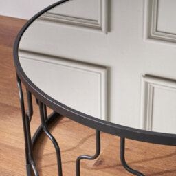 Pacific Lifestyle Mirrored Glass Round Coffee Table With Art Deco Graphite Metal Frame 80Cm, Caprisse - thumbnail 3