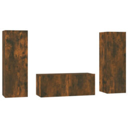 Berkfield 3 Piece Tv Cabinet Set Smoked Oak Engineered Wood - thumbnail 2