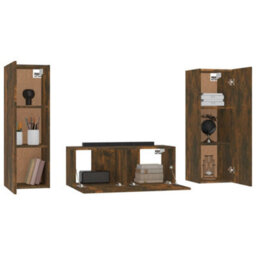 Berkfield 3 Piece Tv Cabinet Set Smoked Oak Engineered Wood - thumbnail 4