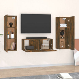Berkfield 3 Piece Tv Cabinet Set Smoked Oak Engineered Wood - thumbnail 3